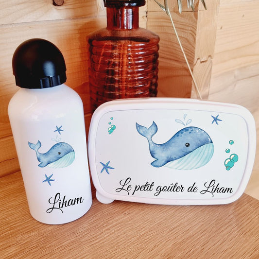 Kit Boîte à Goûter et Gourde – Motif Baleine