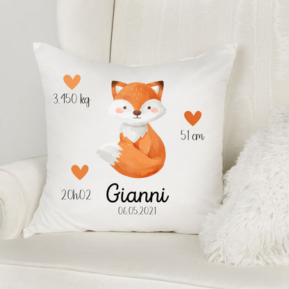 Coussin de naissance pour enfant personnalisé motif renard