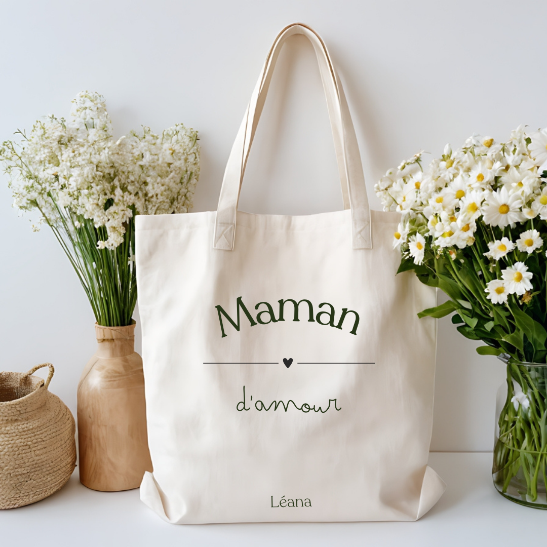 Tote bag "Maman d'amour" personnalisé avec prénoms des enfants
