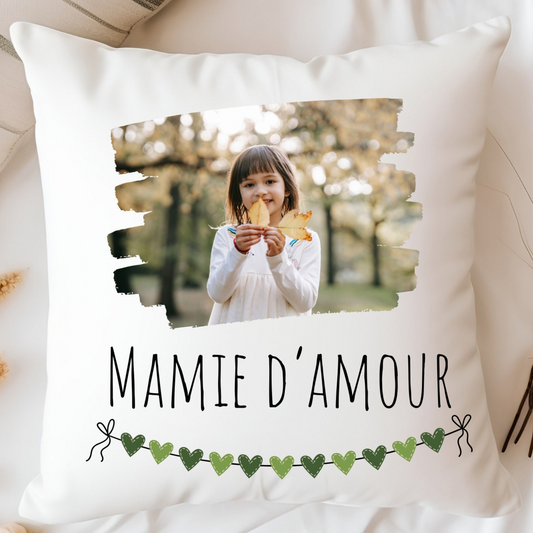 Coussin personnalisé Mamie d'amour avec une photo personnalisée, un cadeau idéal pour toute les belles occasions de l'année 