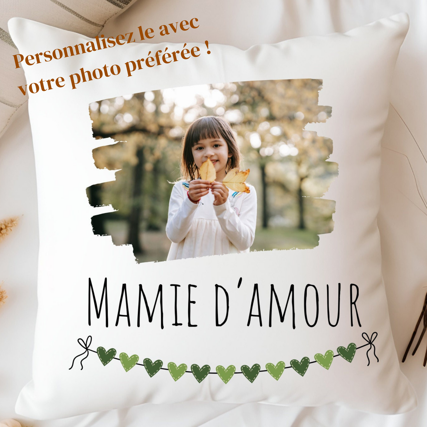 Coussin personnalisé Mamie d'Amour avec photo et message