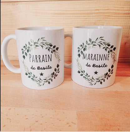 Mug céramique personnalisé pour Marraine et Parrain - Branche olivier