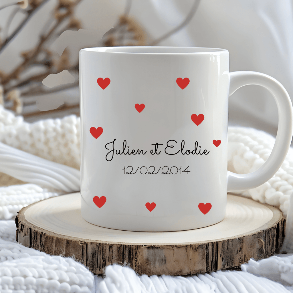 mug personnalisé avec la date et les prénoms du couple