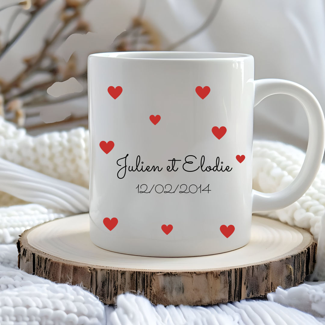 mug personnalisé avec la date et les prénoms du couple