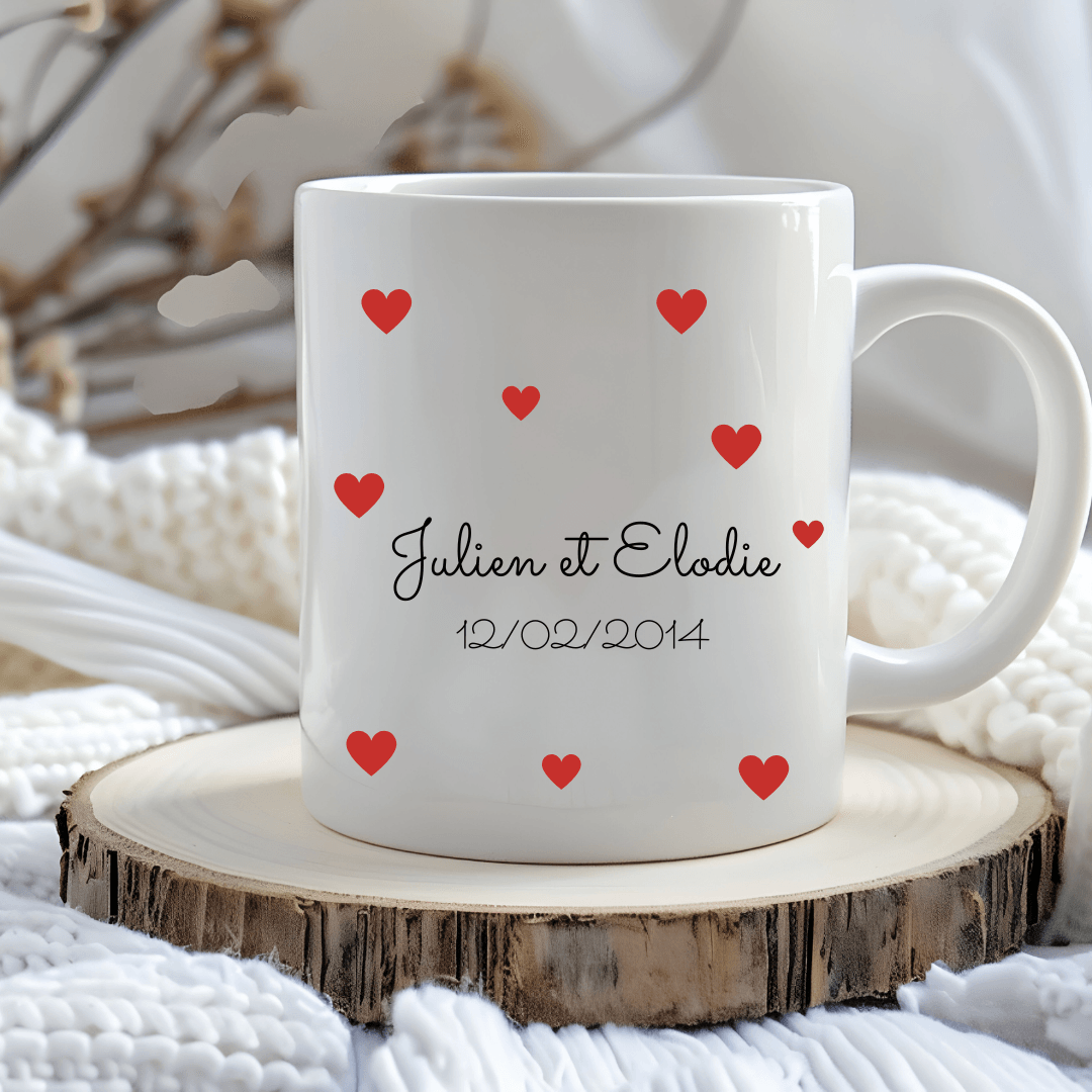mug personnalisé avec la date et les prénoms du couple