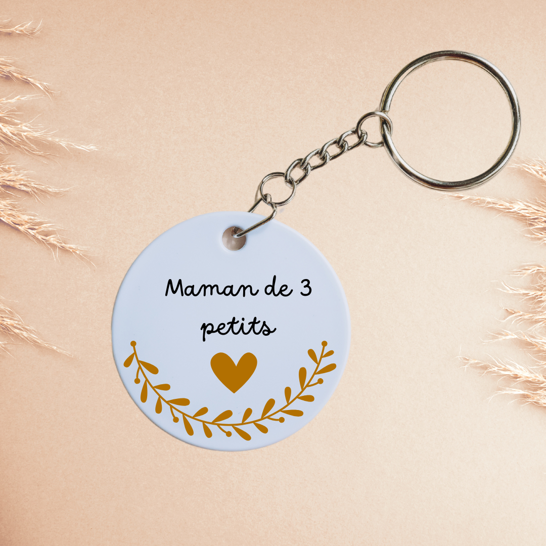 porte clé personnalisé maman de 3 petits coeurs