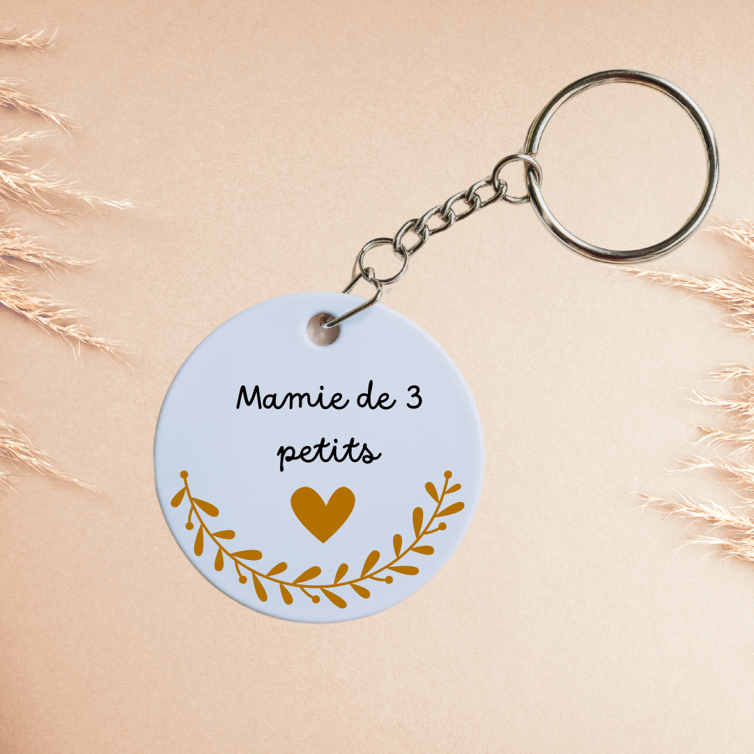 porte clé personnalisé mamie de 3 petits coeur